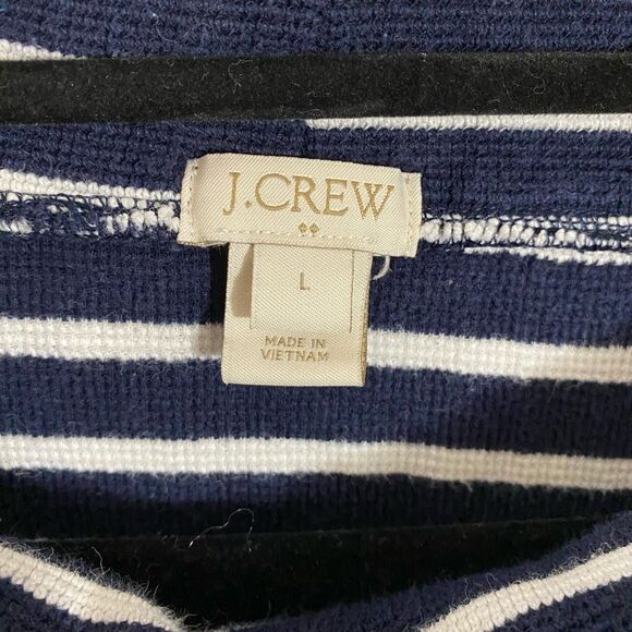 J Crew Women’s Size Large Coastal Nautical Pullover Sweatshirt Navy Blue Striped - Picture 6 of 7
